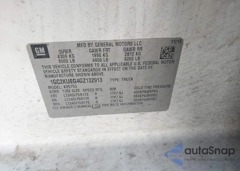 2016 Chevrolet Silverado 2500Hd Wt from USA, damaged, VIN 1GC2KUEG4GZ132913